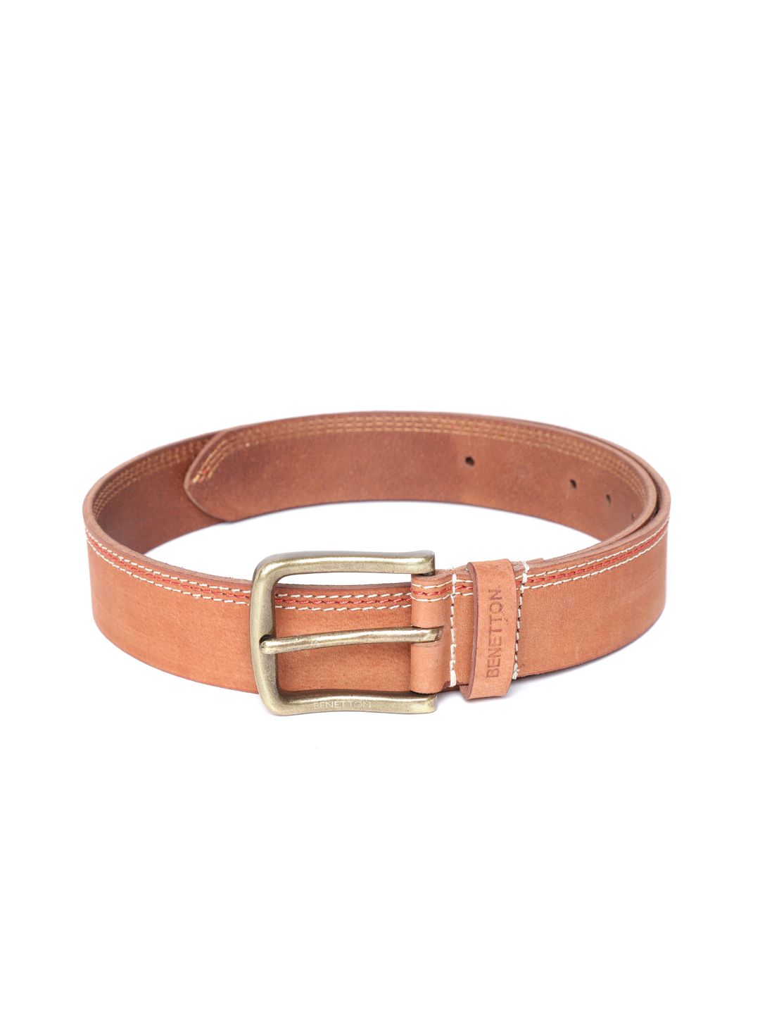United Colors of Benetton Men Tan Brown Solid Leather Belt