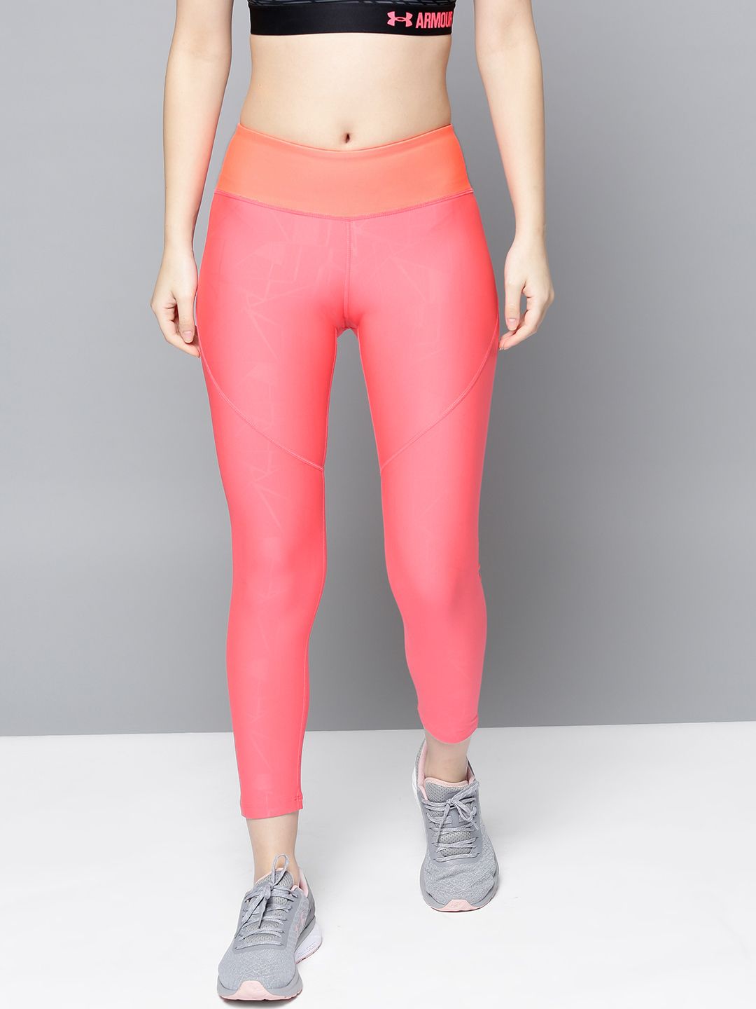 UNDER ARMOUR Women Coral Pink Vanish Printed Crop Tights