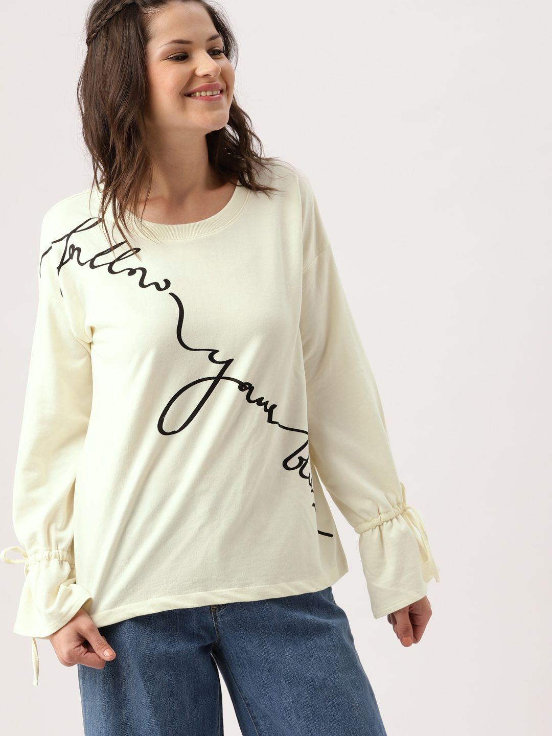 DressBerry Women Off-White Printed Sweatshirt