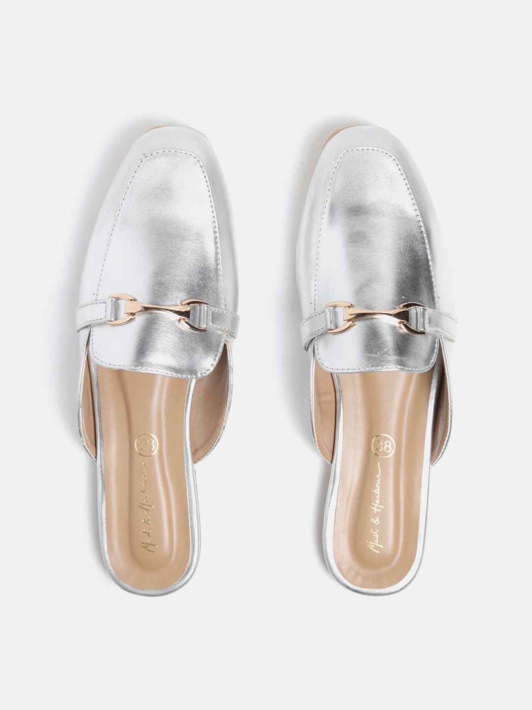 Mast & Harbour Women Silver-Toned Solid Mules