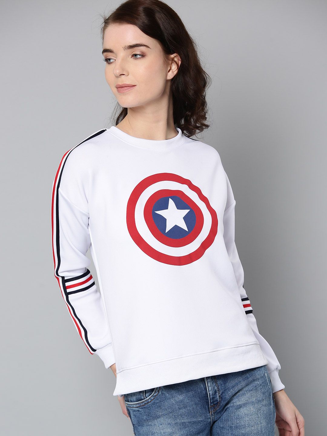 Kook N Keech Marvel Women White & Red Printed Sweatshirt
