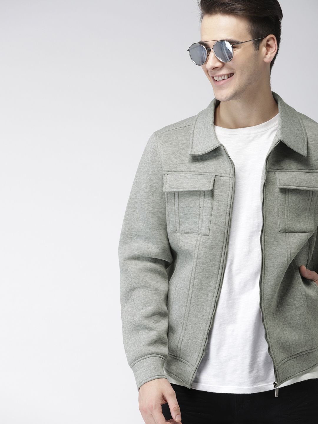 Mast & Harbour Men Grey Melange Solid Tailored Jacket