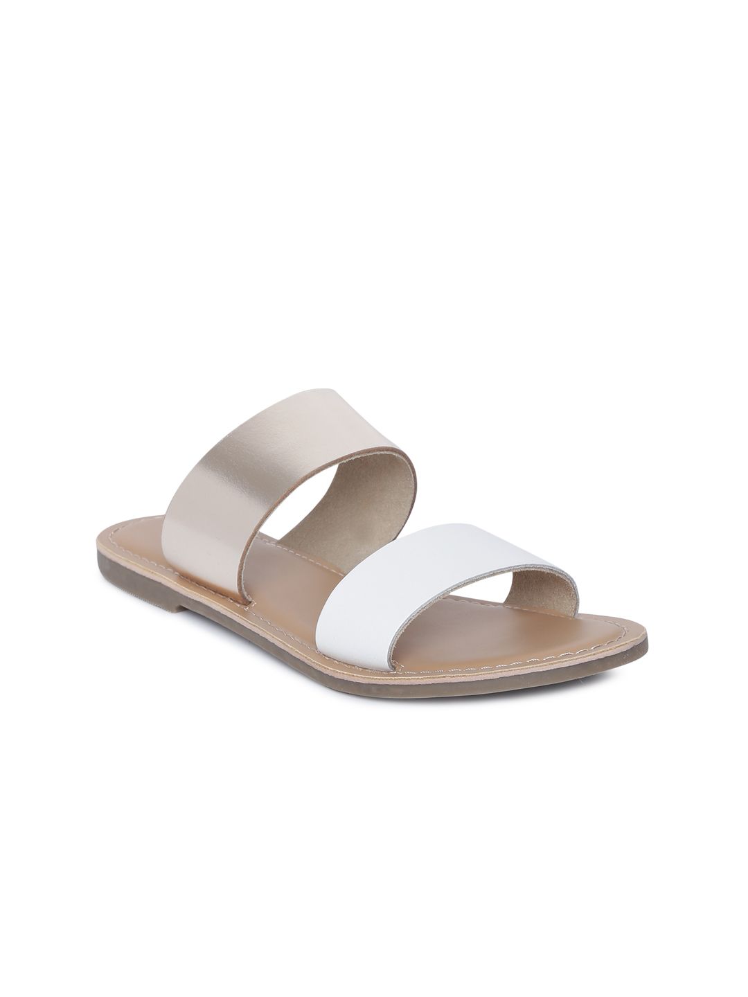 Steve Madden Women Gold-Toned & White Colorblocked Leather Open Toe Flats