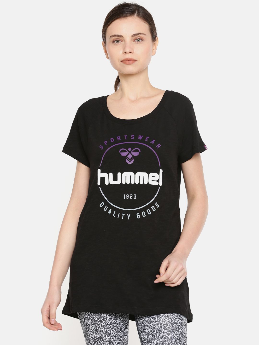 hummel Women Black Printed Round Neck T-shirt