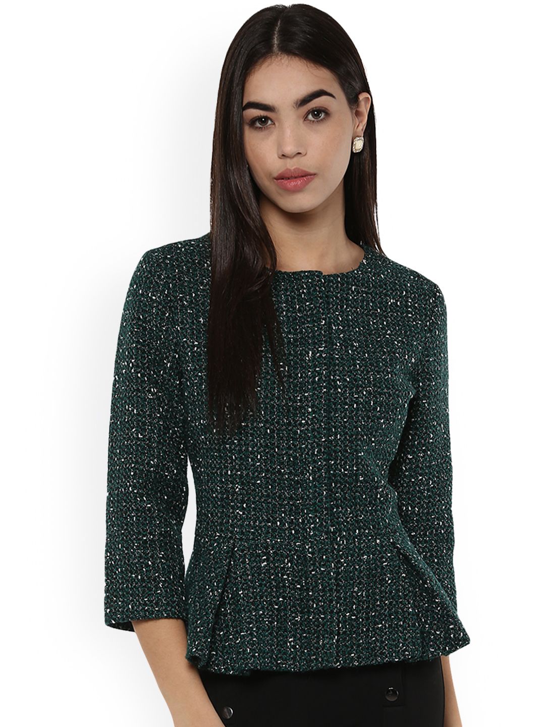 Kazo Women Green Self Design Tailored Jacket