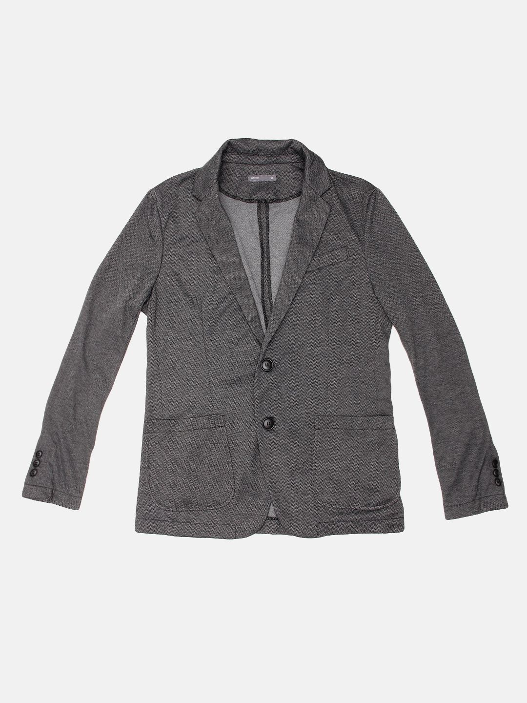 ether Men Charcoal Grey Self-Design Regular Fit Single-Breasted Casual Blazer