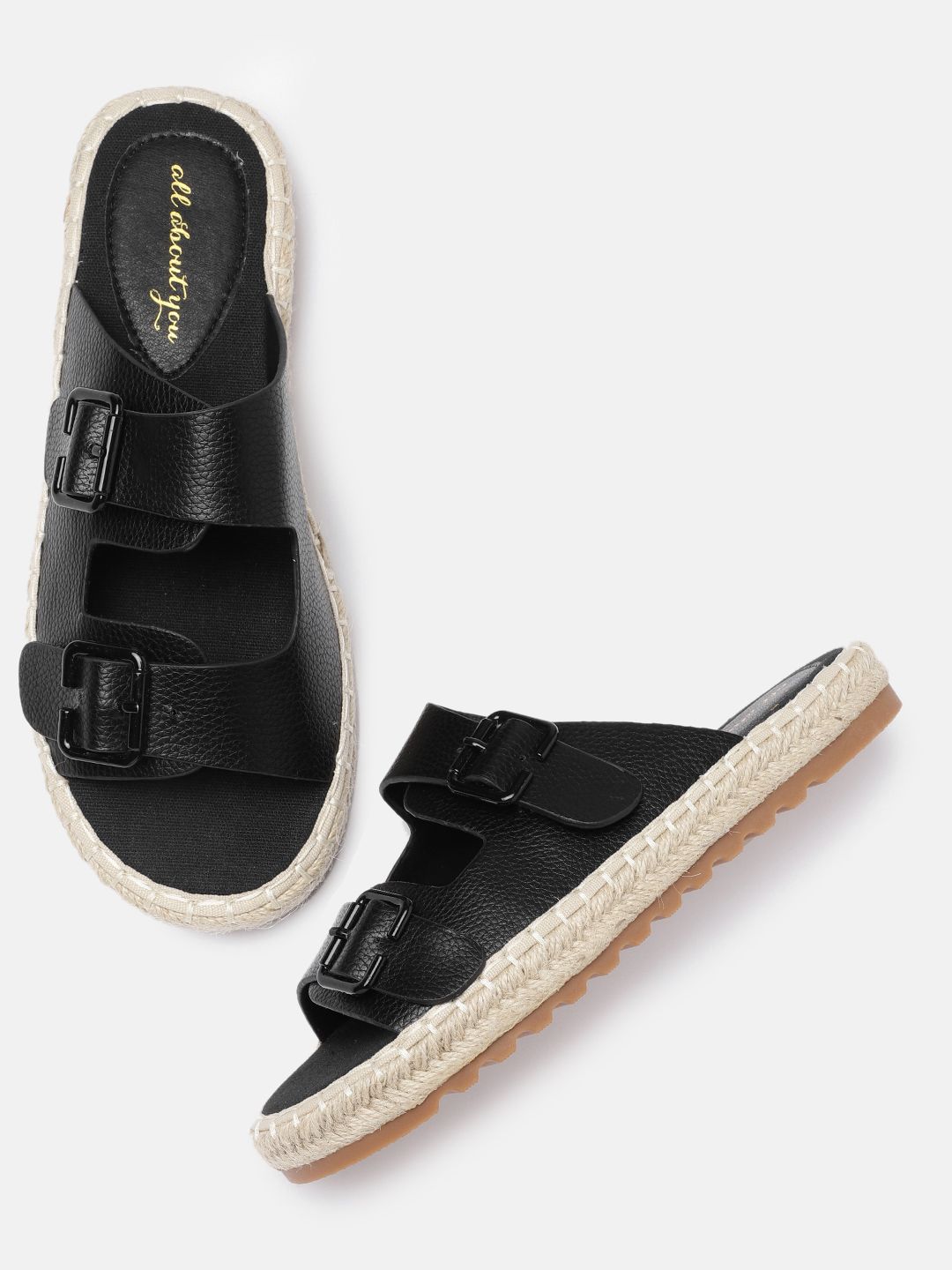 all about you Women Black Solid Open Toe Flats