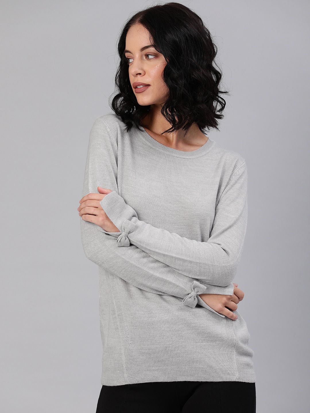 DOROTHY PERKINS Women Grey Melange Solid Sweater