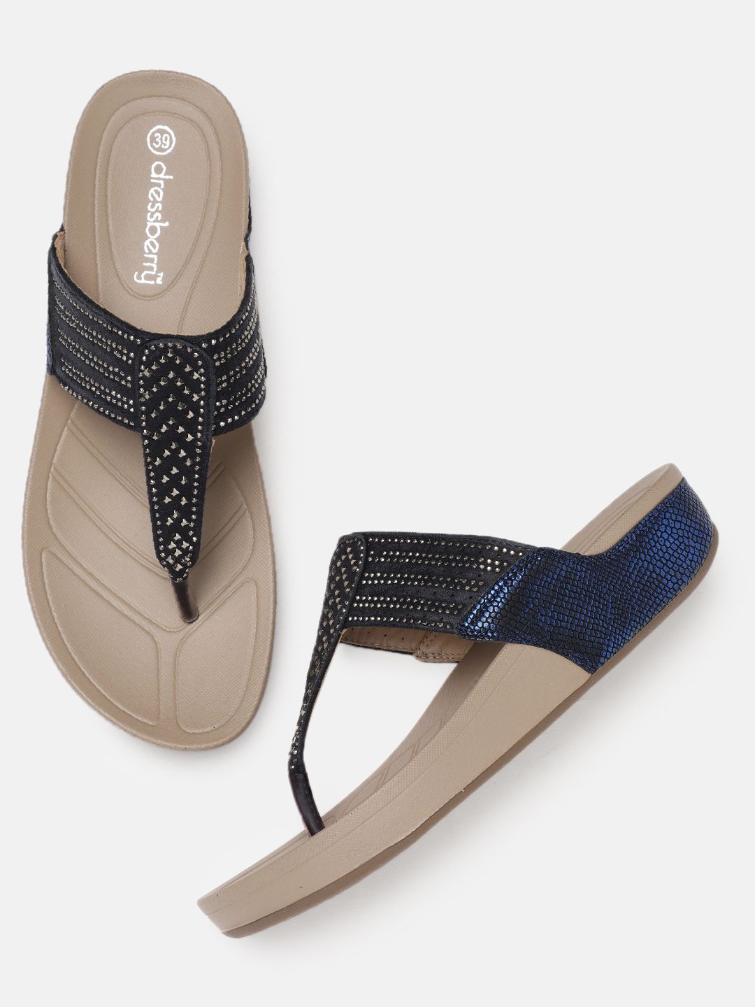 DressBerry Women Blue Solid Embellished Sandals