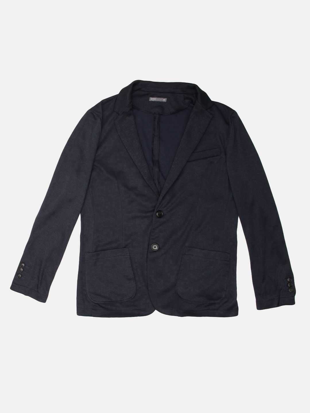 ether Men Navy Blue Self Design Single-Breasted Regular Fit Casual Blazer