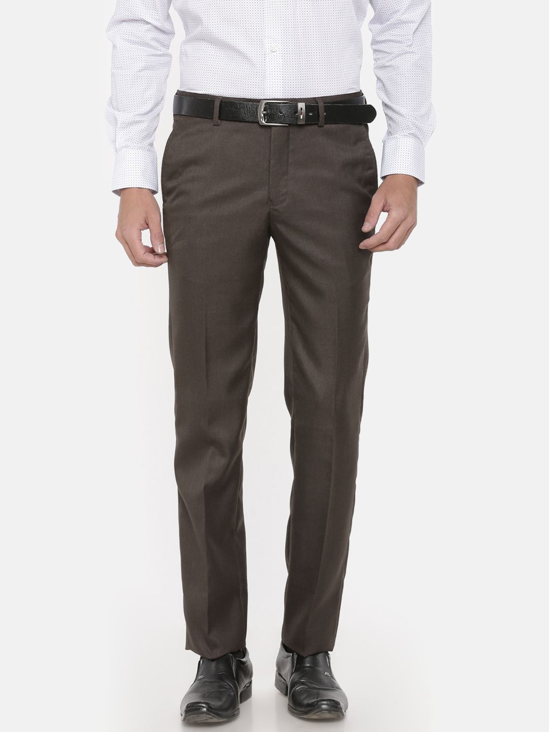 University of Oxford by People Men Brown Custom Slim Fit Solid Formal Trousers
