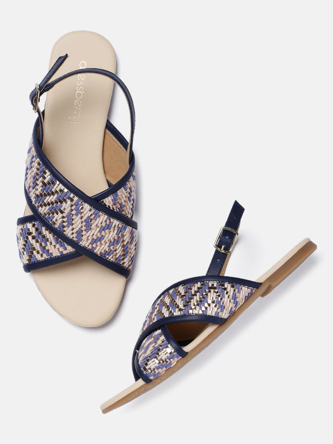 DressBerry Women Purple & White Woven Design Open Toe Flats