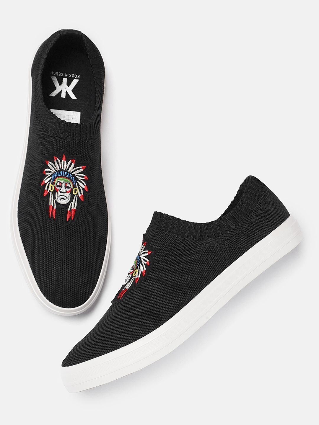 Kook N Keech Men Black Slip-On Sneakers