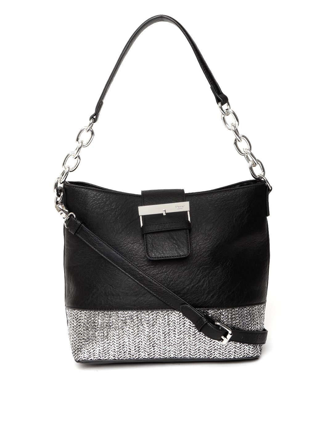 Dune London Black & Silver-Toned Colourblocked Shoulder Bag