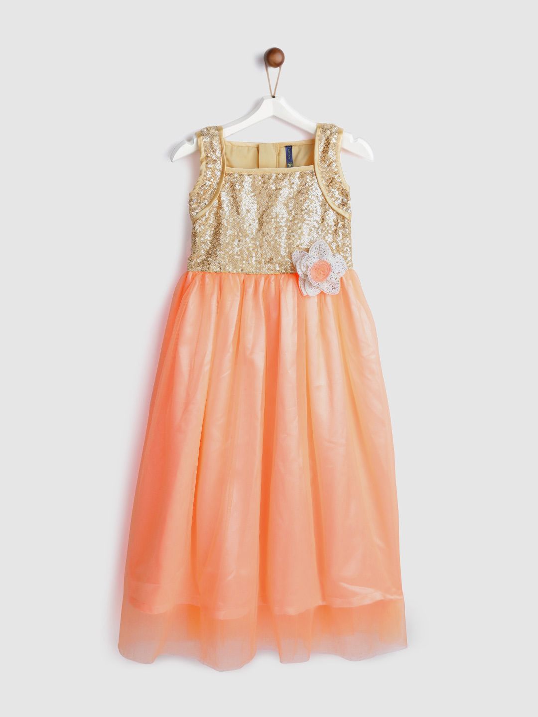 YK Girls Gold-Toned Embellished Empire Dress