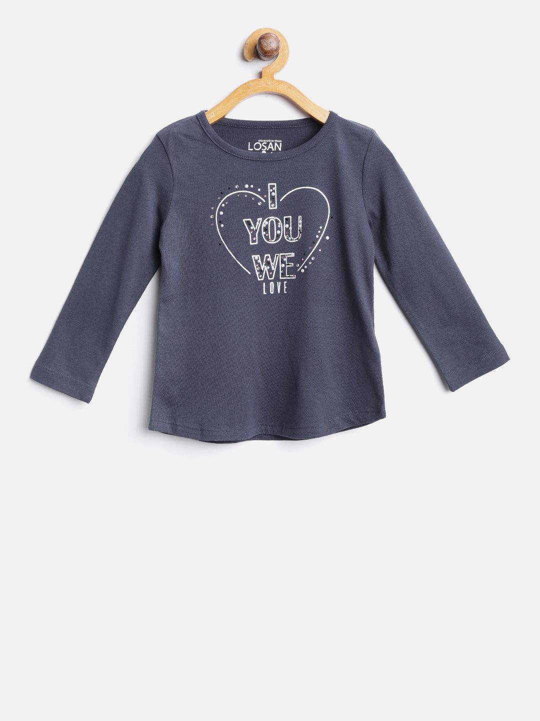 Losan Girls Navy Blue Printed Round Neck T-shirt