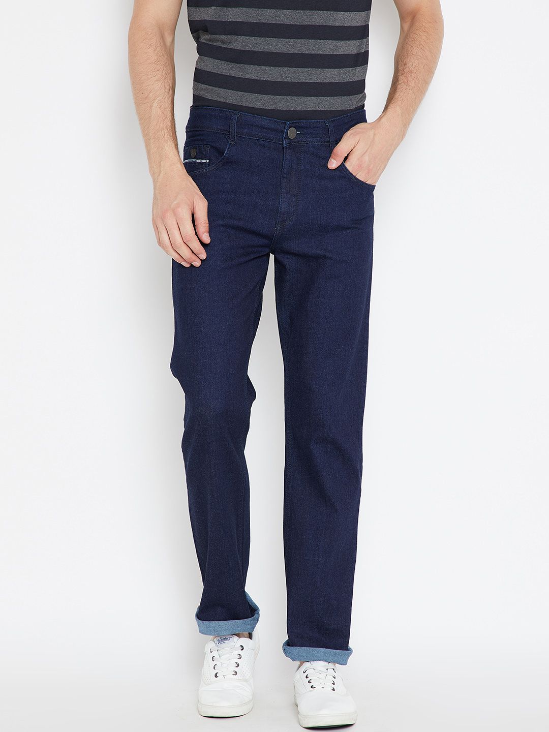 John Players Men Navy Blue Regular Fit Mid-Rise Clean Look Stretchable Jeans