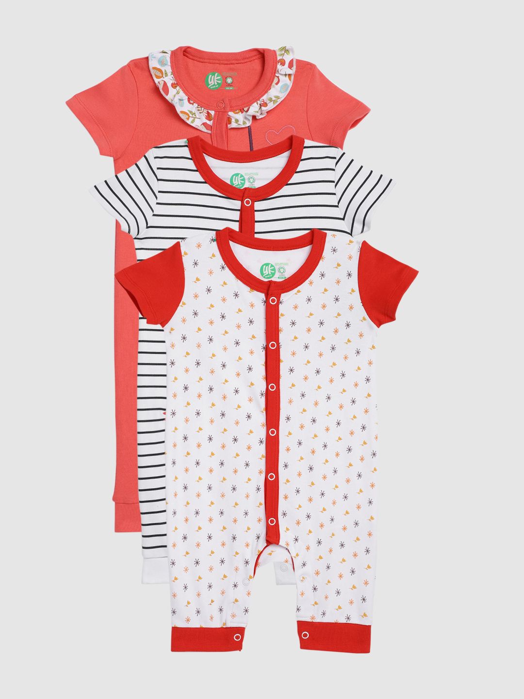 YK Infant Girls Pack of 3 Rompers