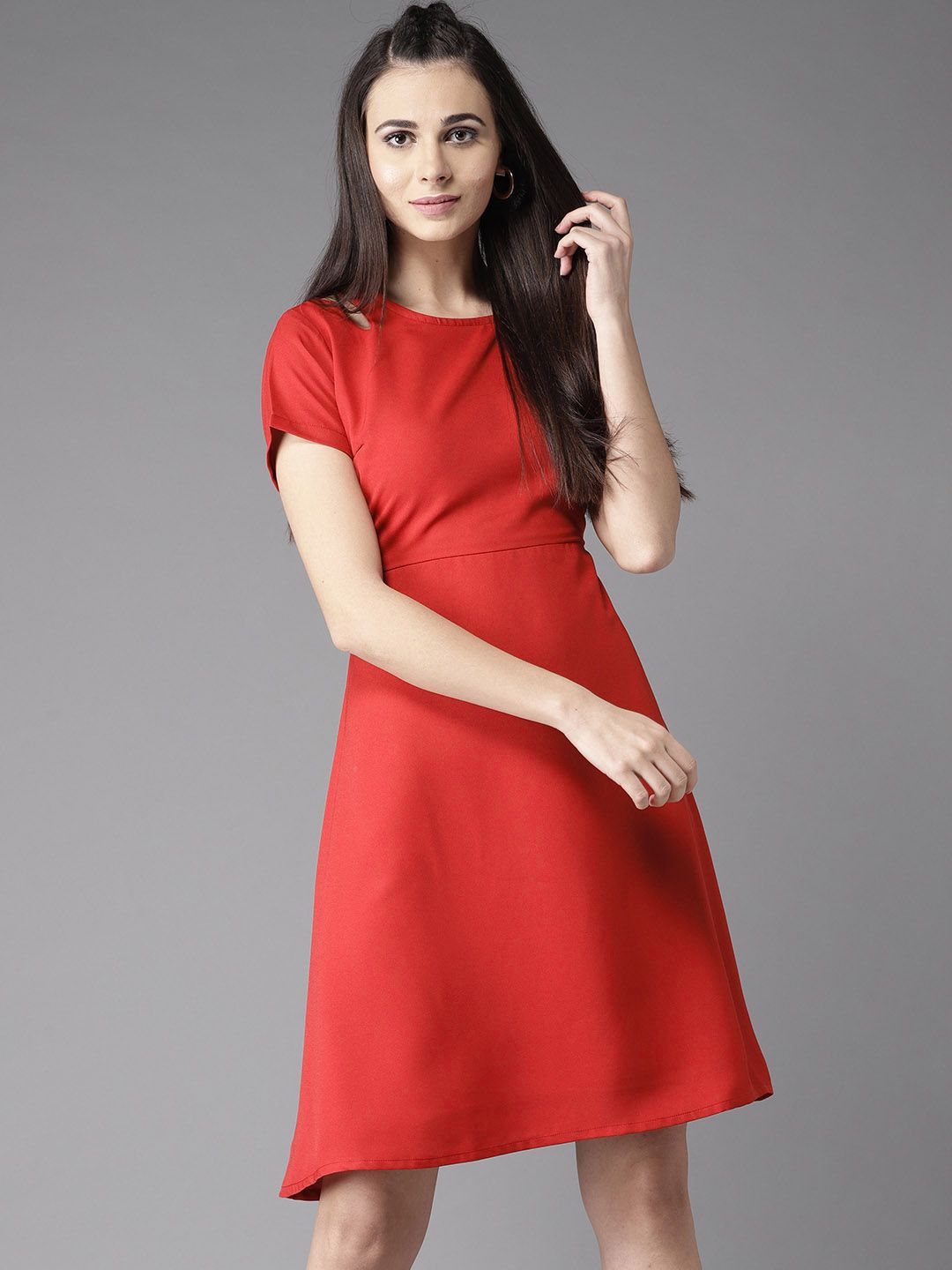Moda Rapido Women Red Solid Cut-Out Detail Fit & Flare Dress