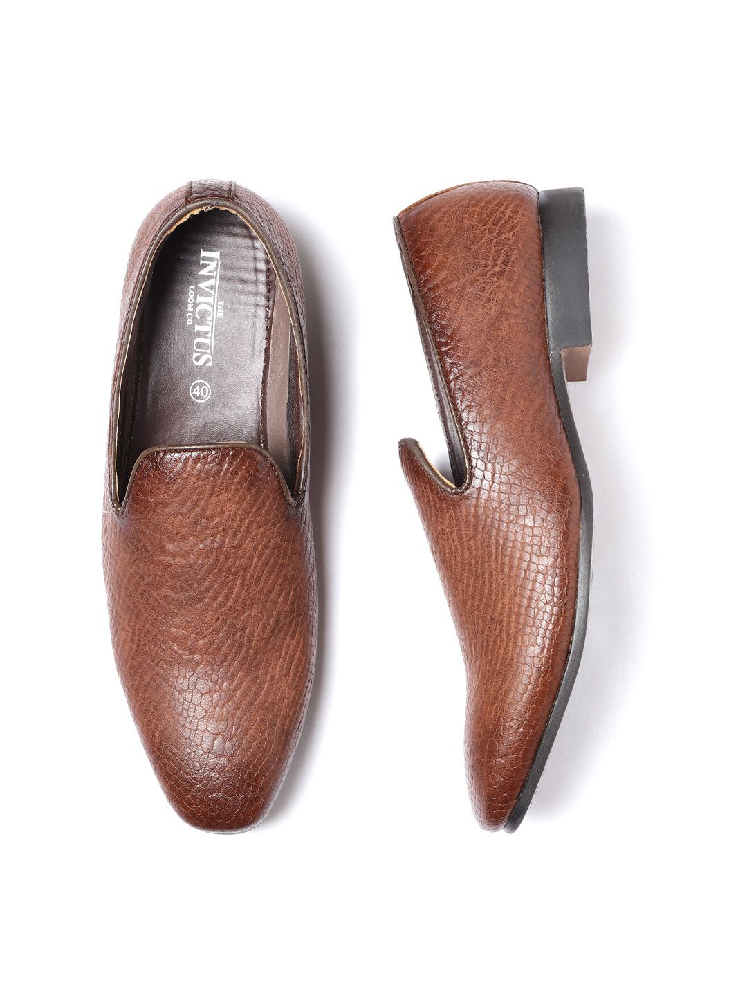 INVICTUS Men Brown Textured Semiformal Slip-Ons