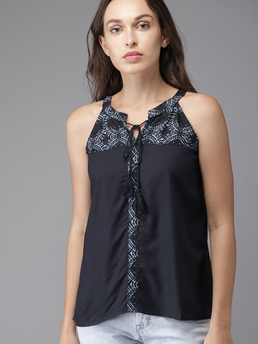 HERE&NOW Women Navy Blue Pringted Top