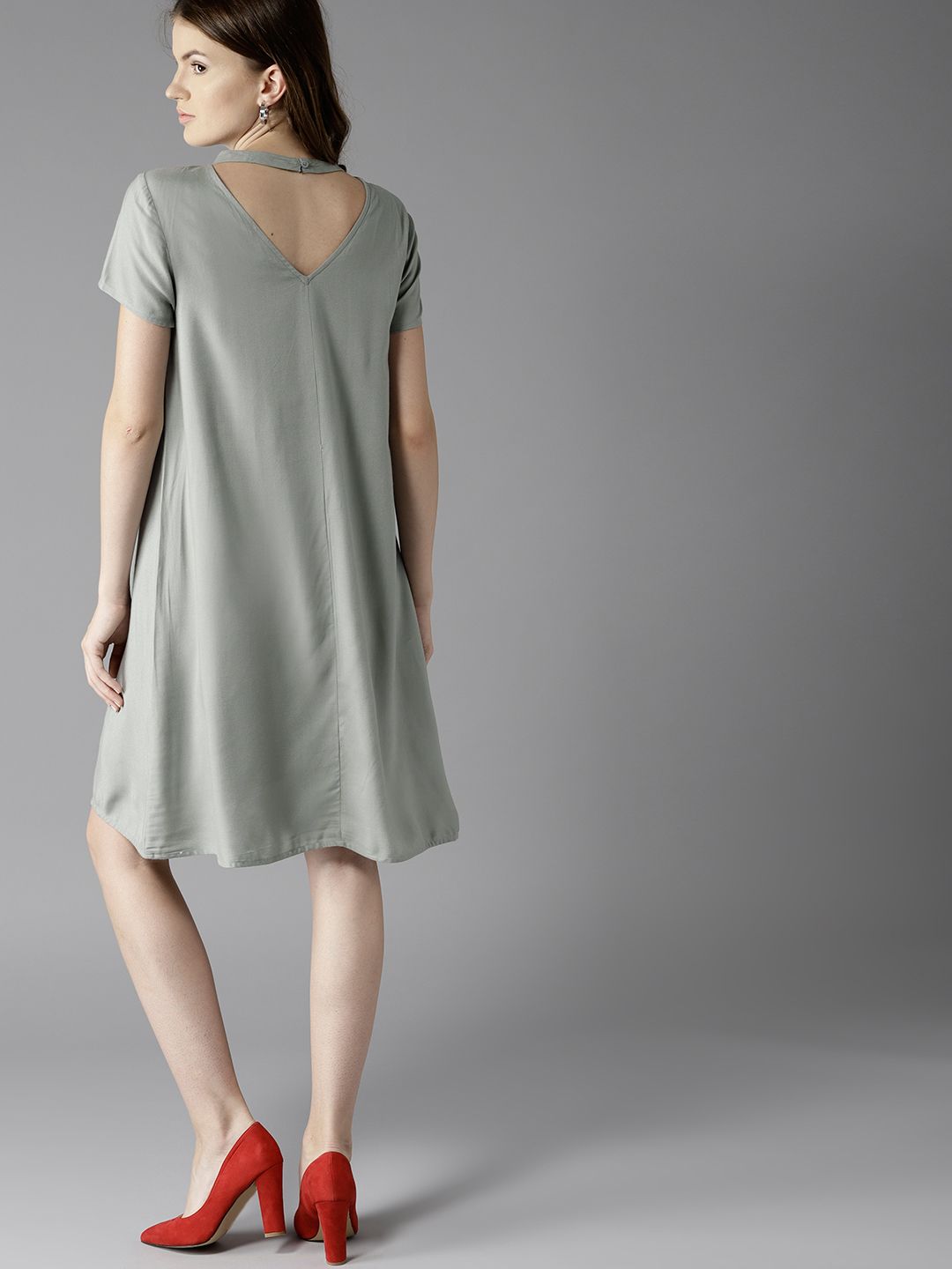 HERE&NOW Women Green Solid A-Line Dress