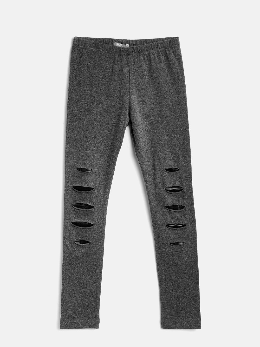 Losan Girls Charcoal Grey Solid Ankle Length Leggings