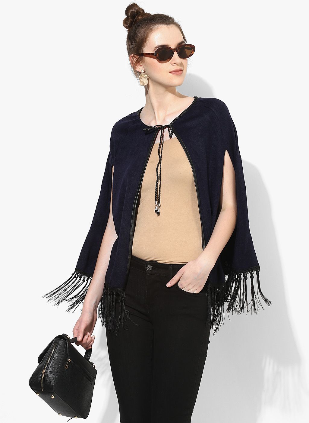 Navy Blue Solid Shrug