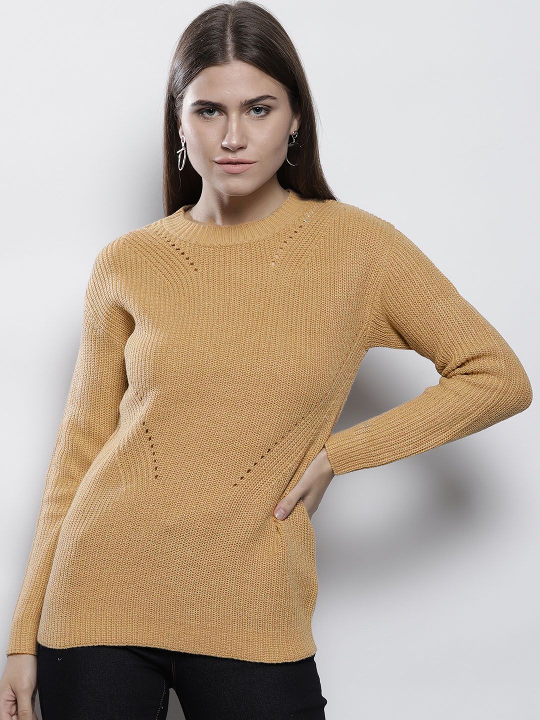 DOROTHY PERKINS Women Beige Ribbed Pullover
