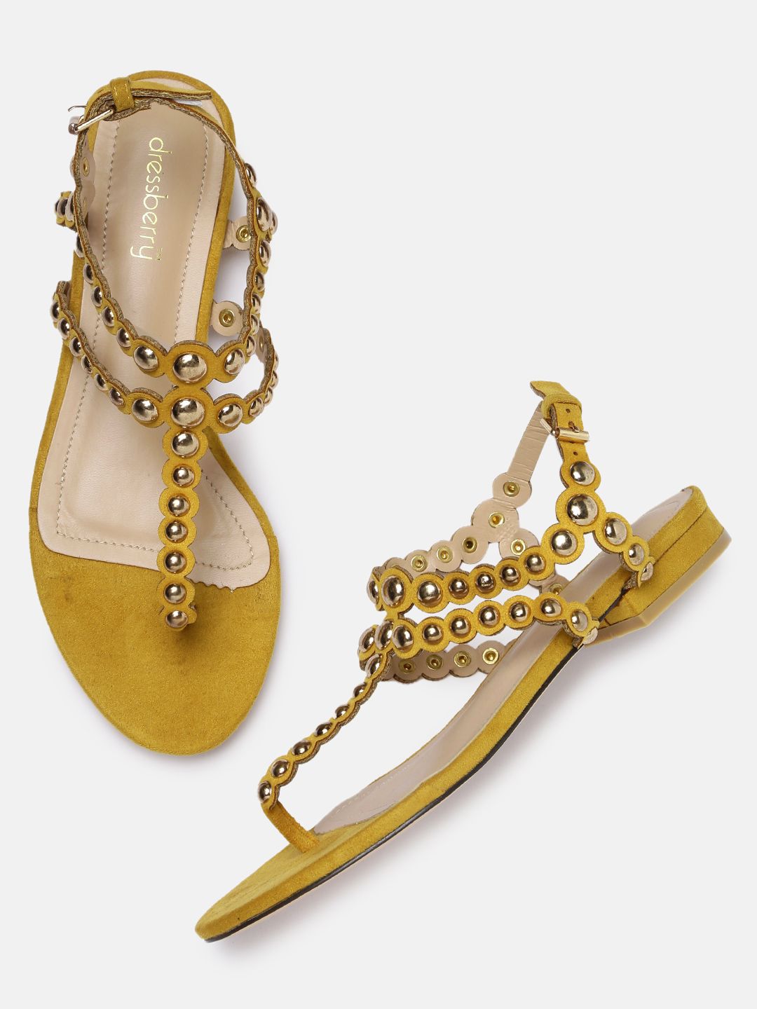 DressBerry Women Yellow Solid Synthetic Open Toe Flats