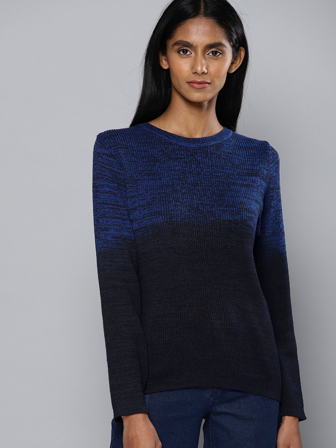 Chemistry Women Blue & Black Ribbed Pullover