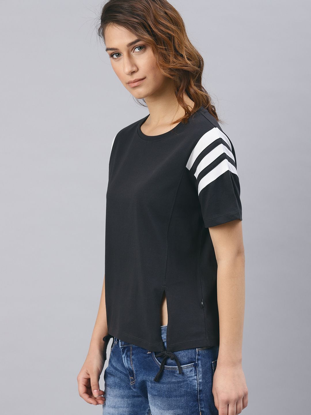 HRX by Hrithik Roshan Women Black Solid Boxy Pure Cotton Top