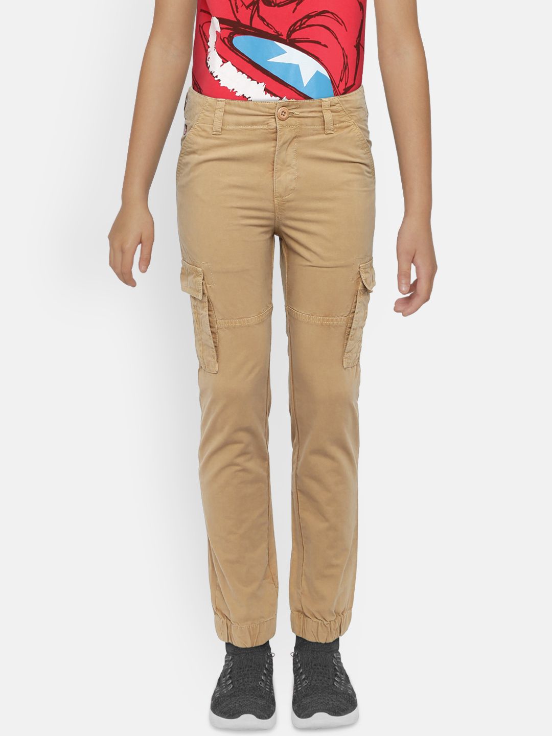 U.S. Polo Assn. Kids Boys Khaki Slim Fit Solid Cargos