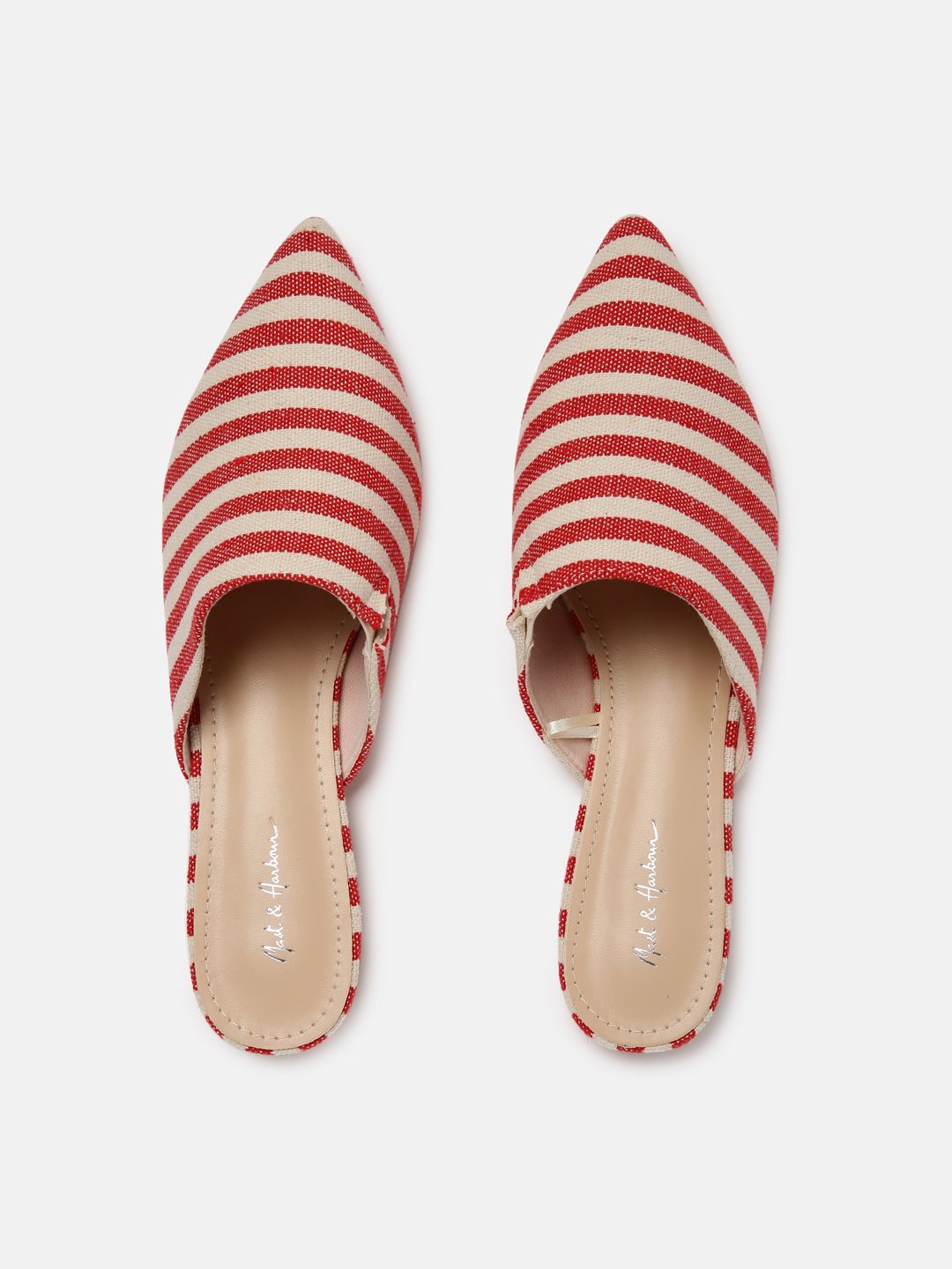 Mast & Harbour Women Beige Striped Canvas Mules
