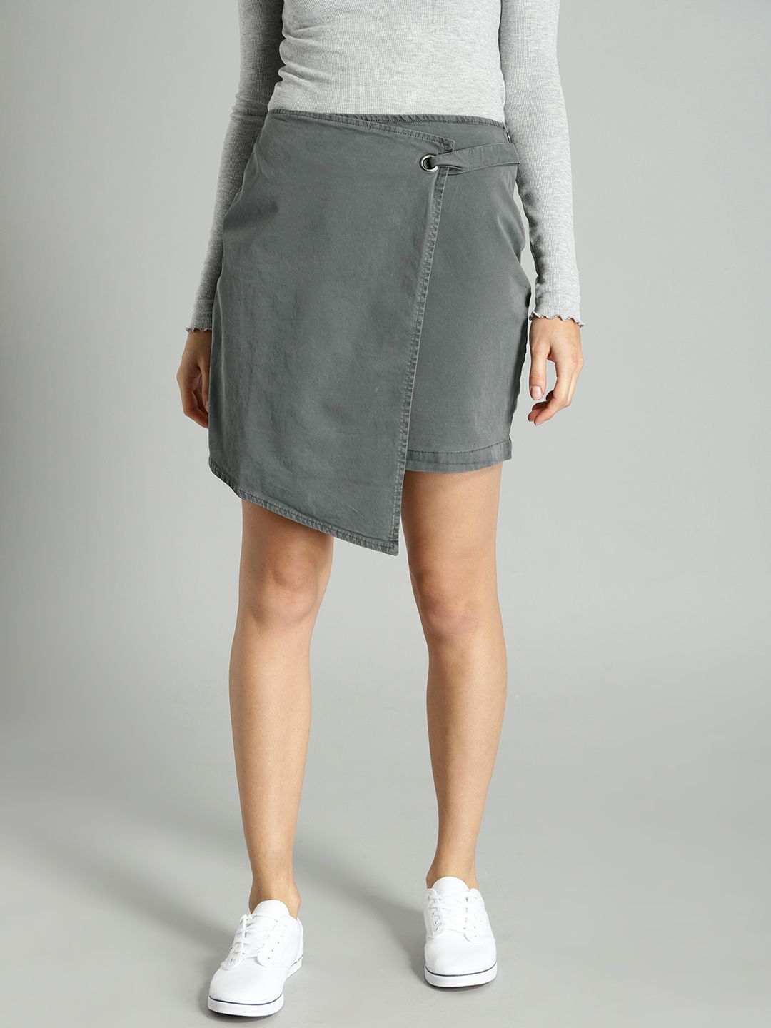 Roadster Women Charcoal Grey A-line Wrap Skirt