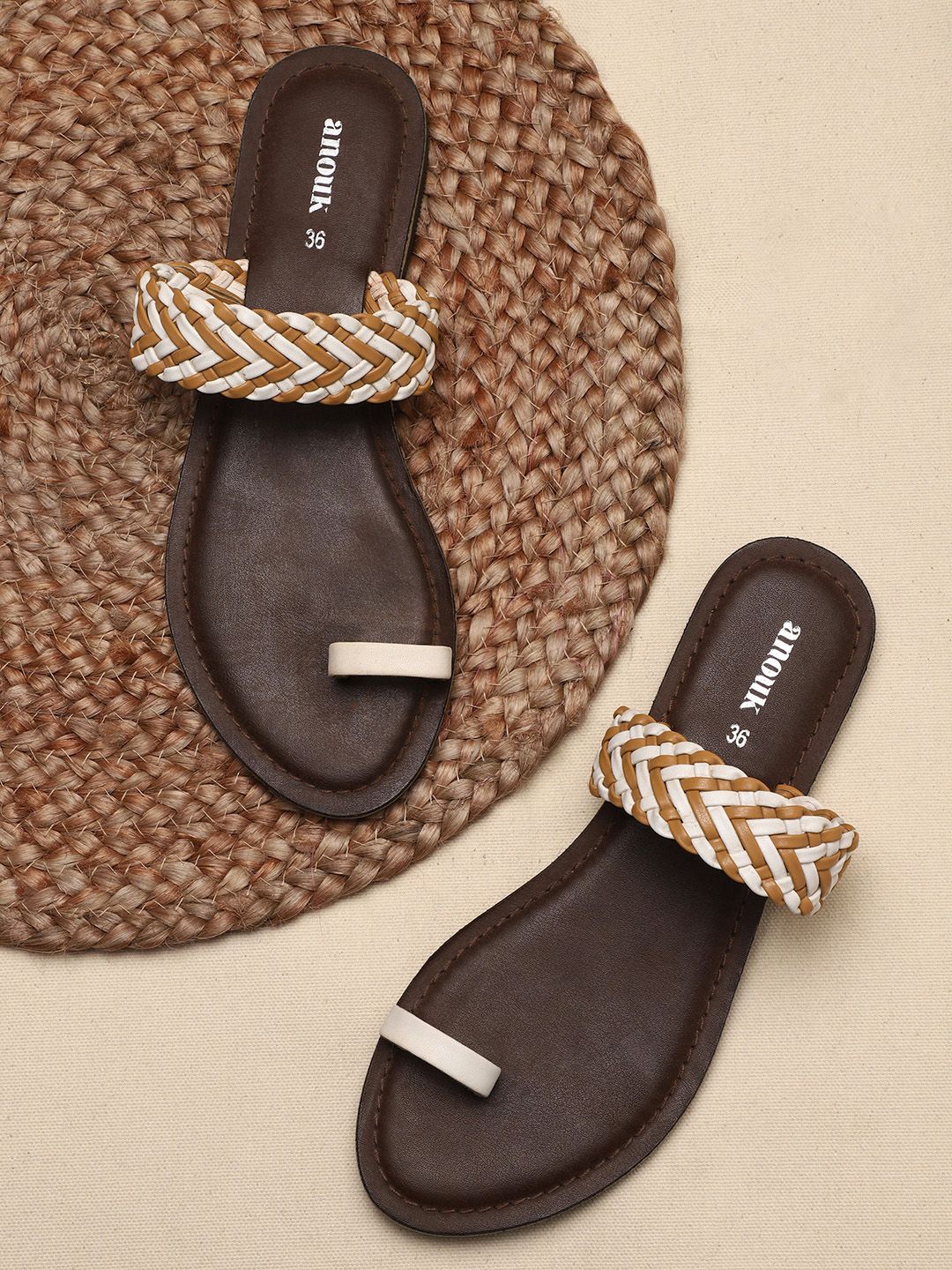 Anouk Women White & Beige One Toe Flats