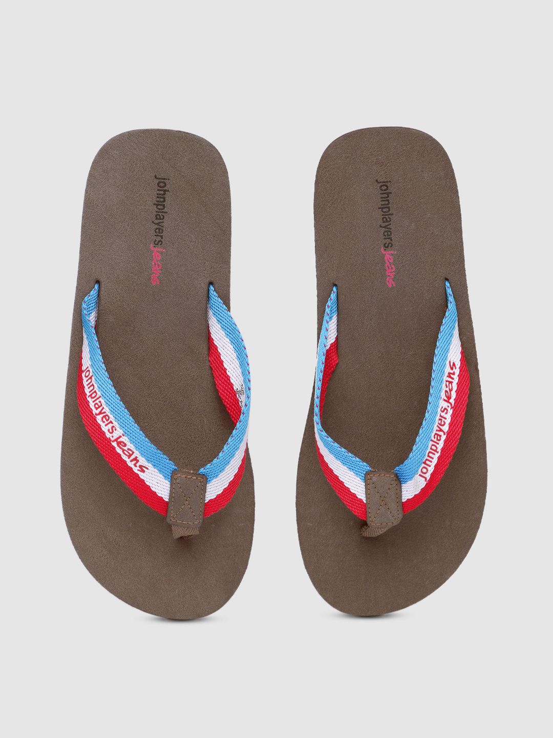 John Players Men Blue & Off-White Striped Thong Flip-Flops