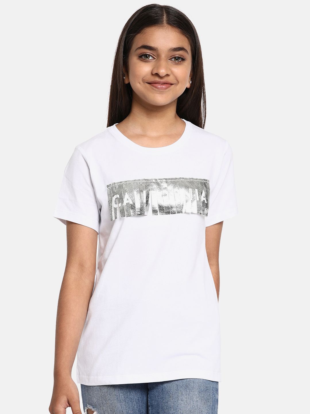 YK Girls White Applique Design Pure Cotton Top