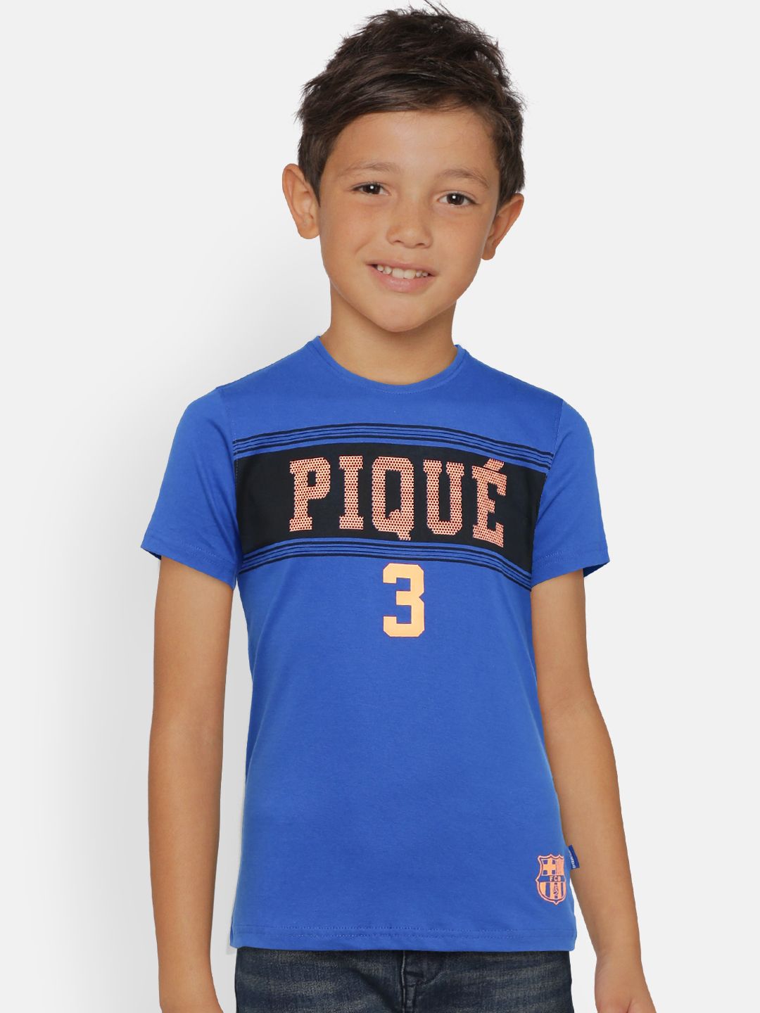 FC Barcelona Boys Blue Printed Round Neck Pure Cotton T-shirt
