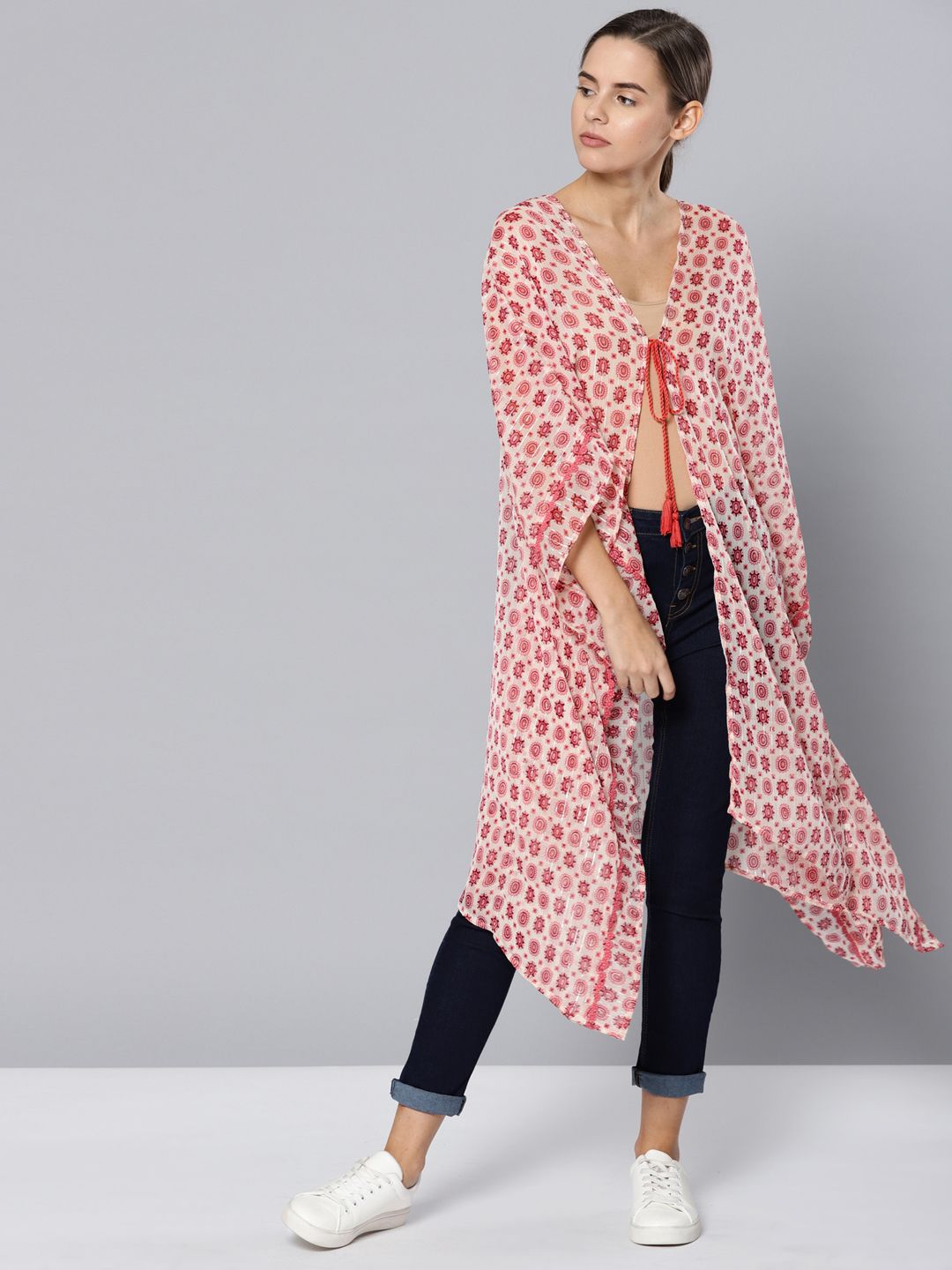 Chemistry Pink Printed Open Front Shrug
