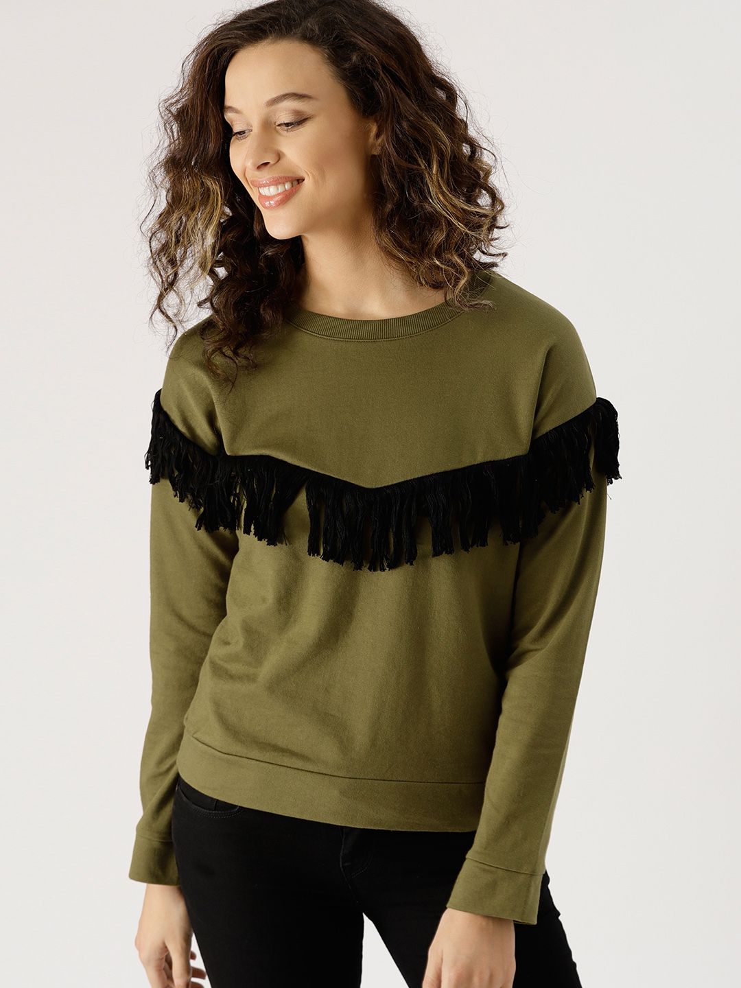 DressBerry Women Olive Green Sweatshirt