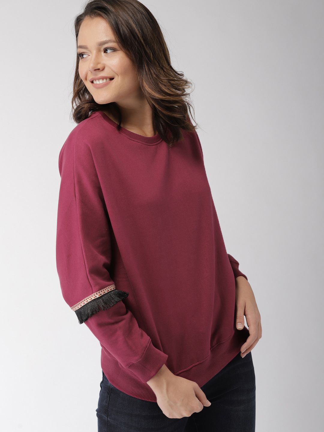 Mast & Harbour Women Maroon Solid Sweatshirt