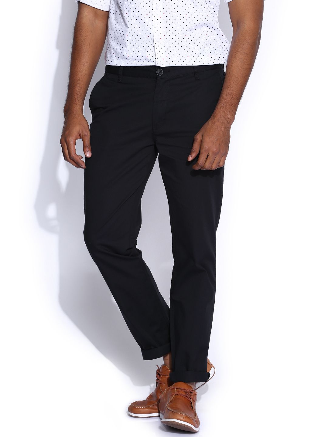 John Players Black Low-Rise Slim Fit Chino Trousers