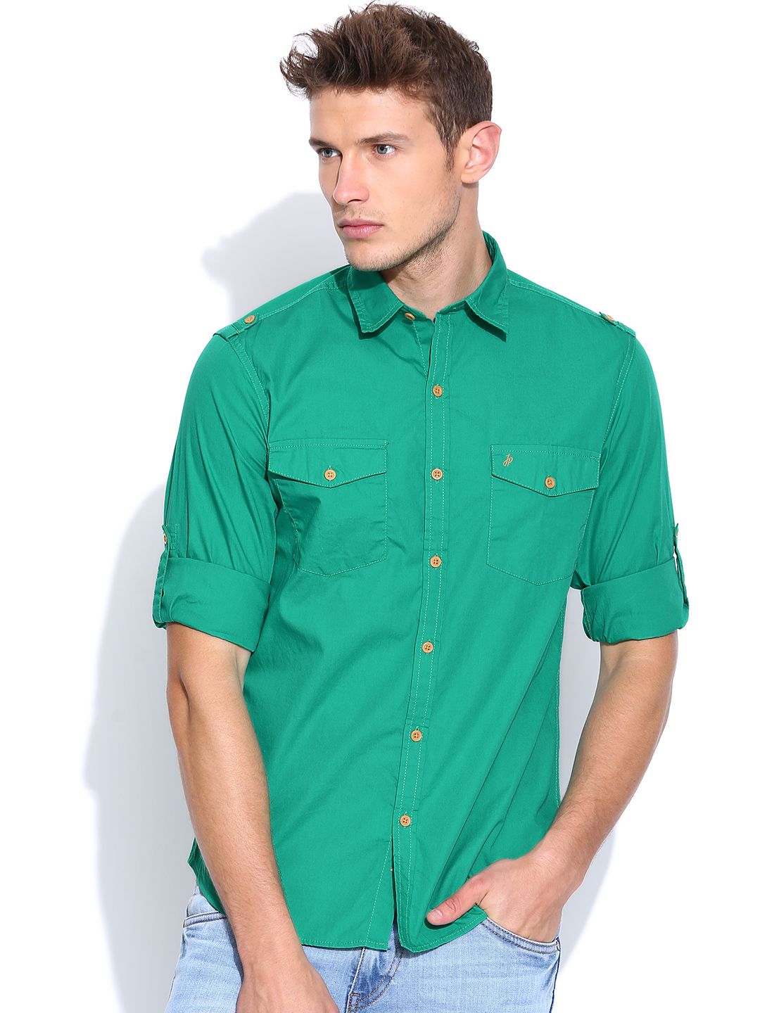 John Players Green Trim Fit Casual Shirt