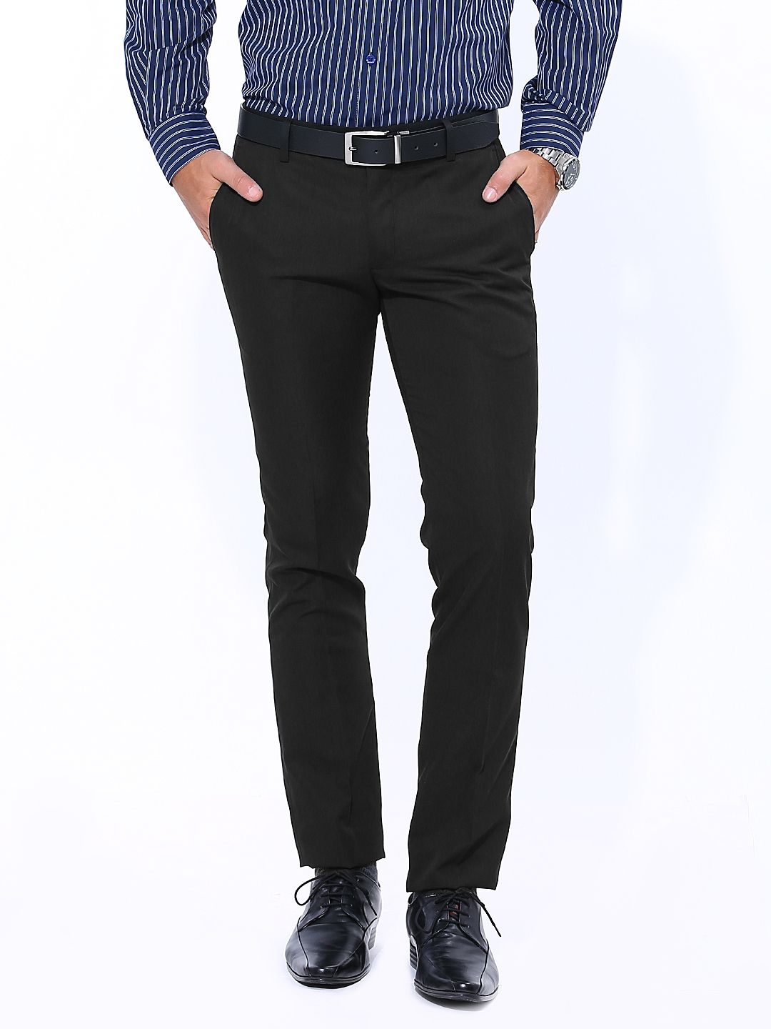 John Players Men Black Slim Fit Formal Trousers