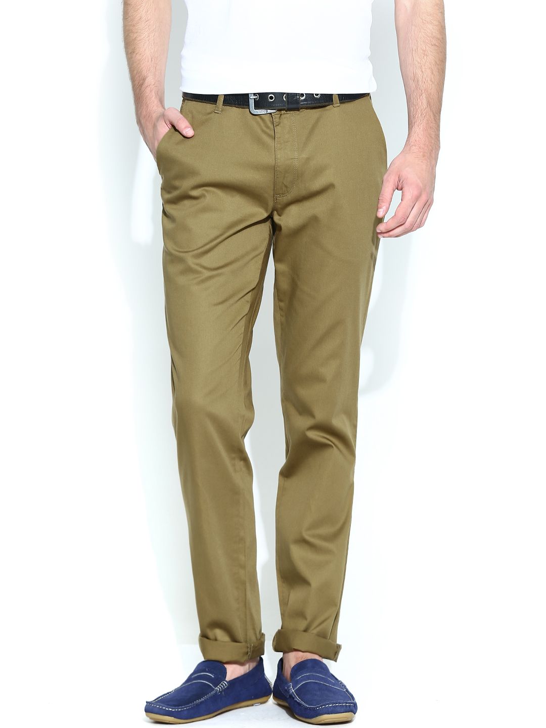 John Players Men Olive Green Slim Fit Chino Trousers