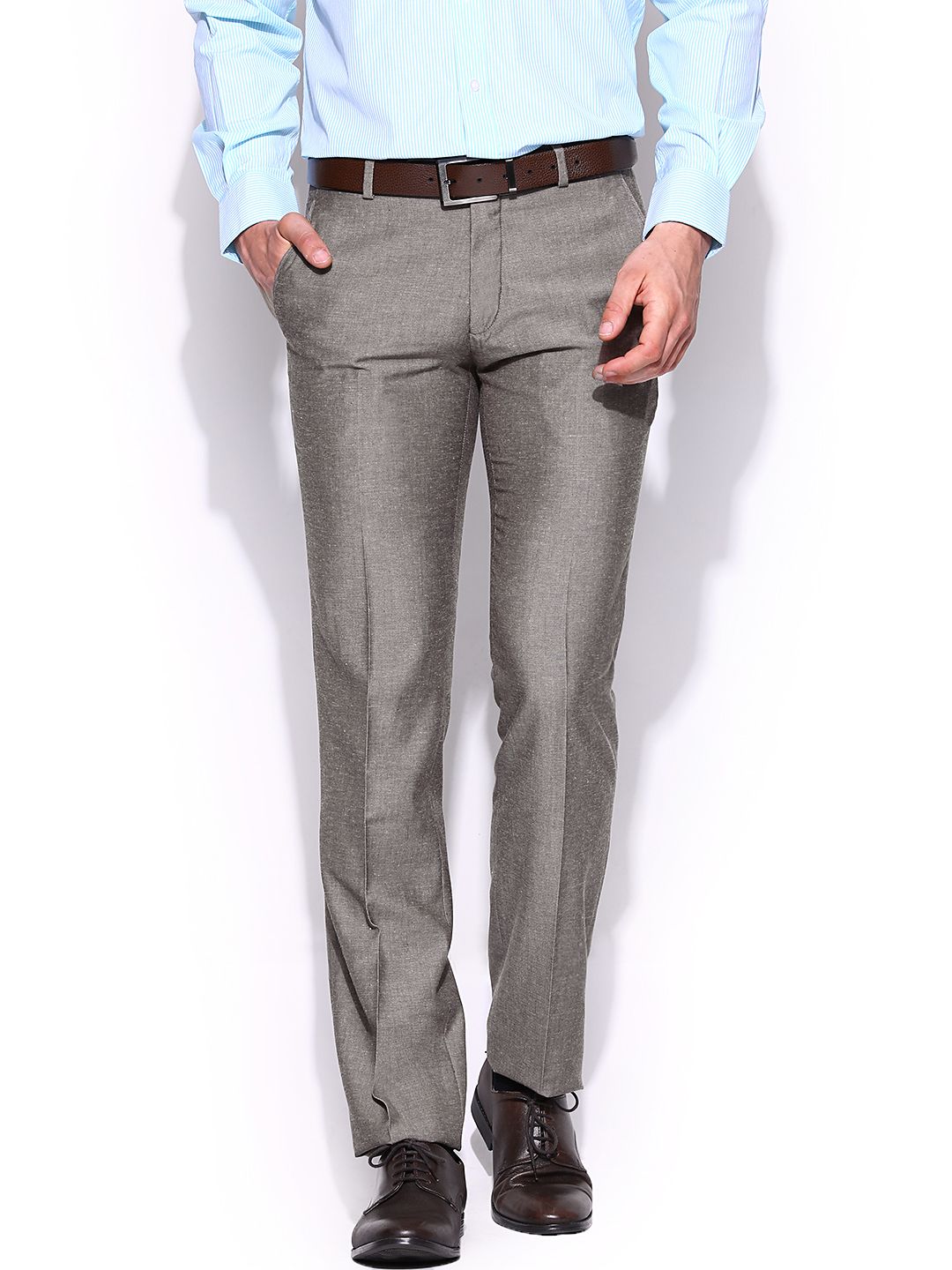 John Players Men Brown Slim Fit Formal Trousers
