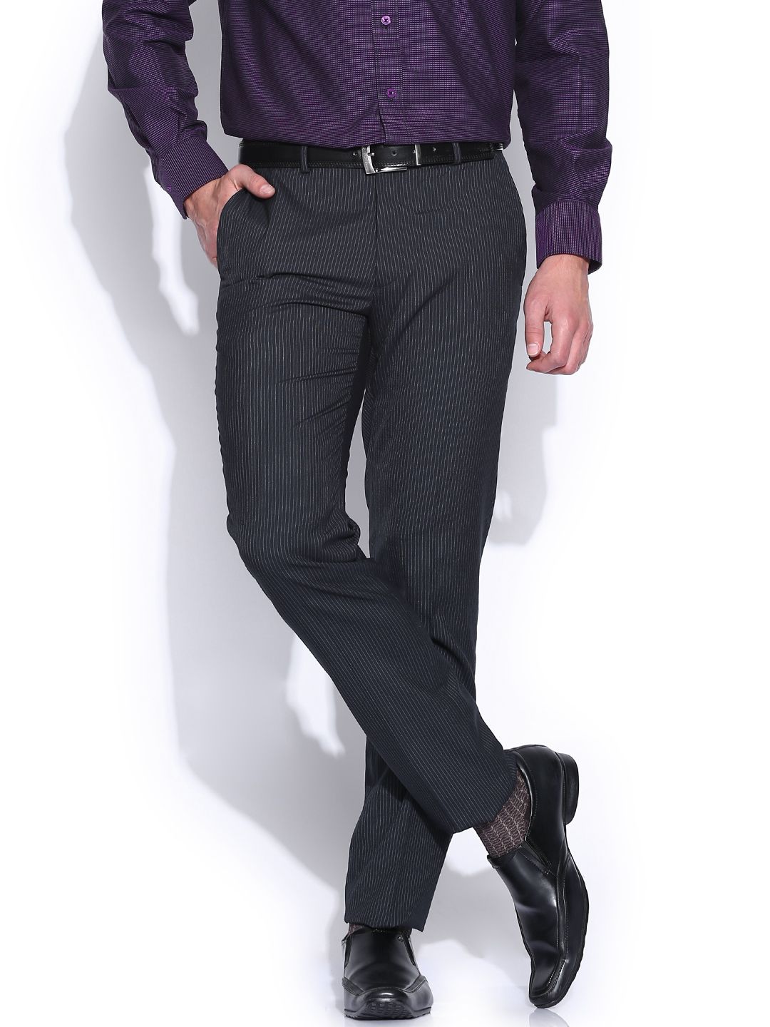 John Players Navy & White Striped Skinny Formal Trousers