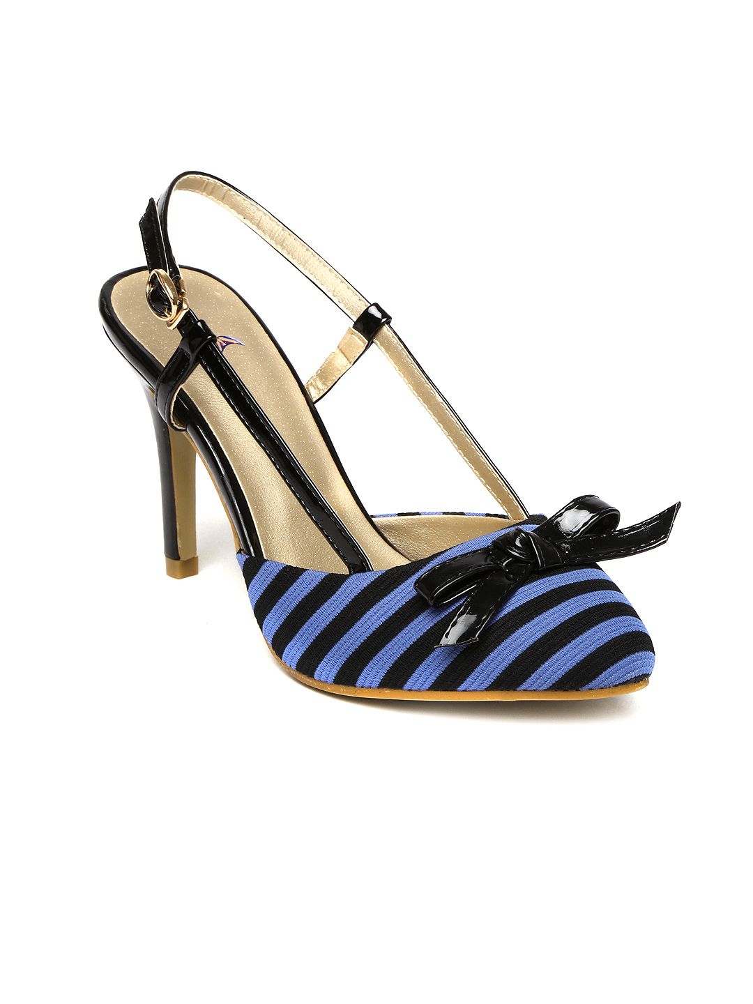 Mast & Harbour Women Purple & Black Striped Pumps