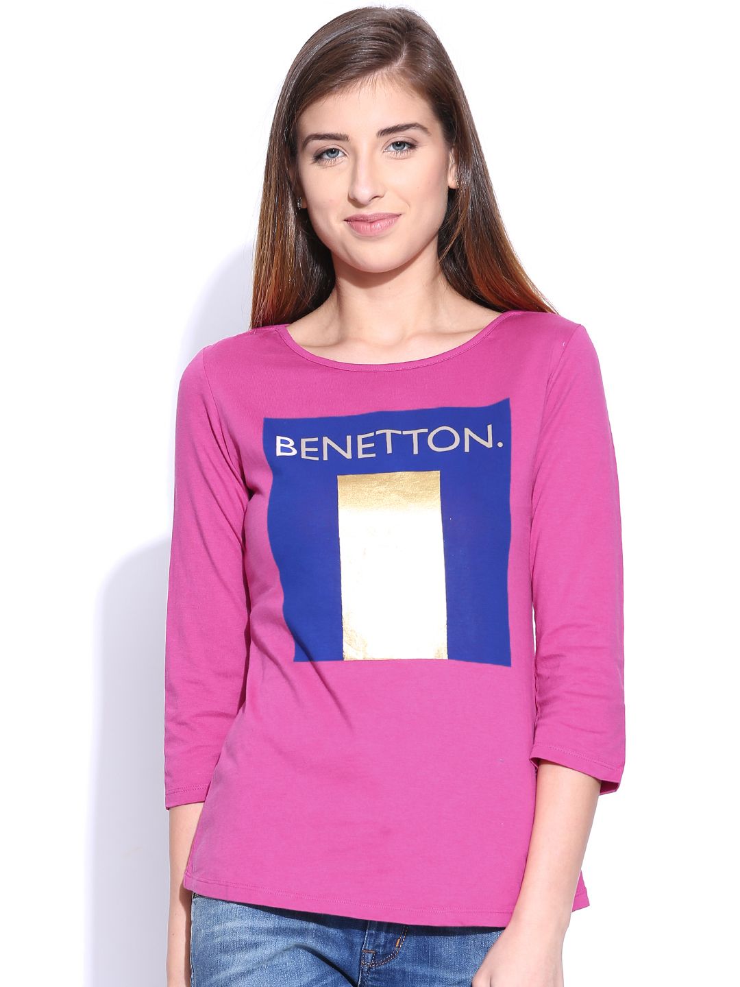 United Colors of Benetton Magenta Printed Pure Cotton T-shirt